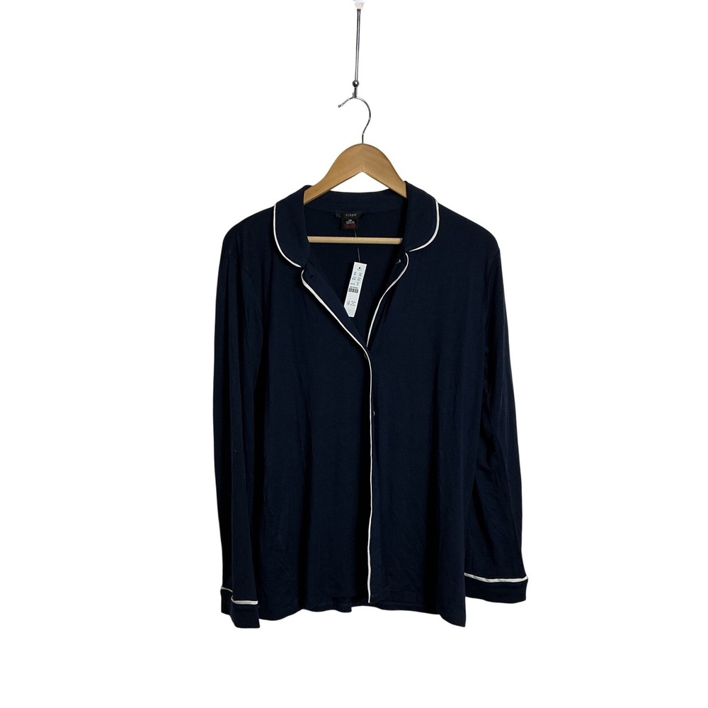 J Crew XS Navy Dreamy Cotton-blend Pajama‎ Top Cozy Relaxed NEW